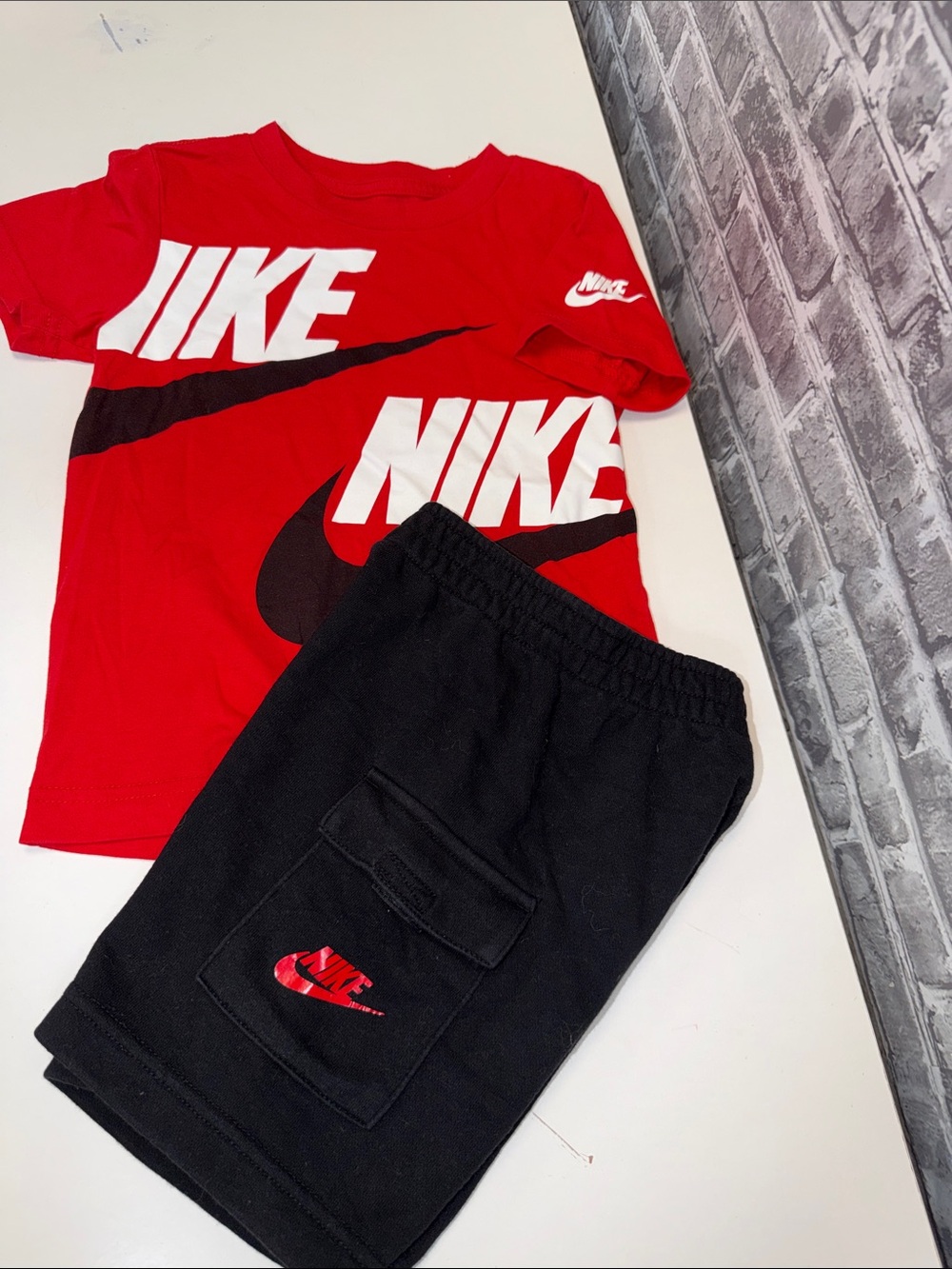 Boy's Nike Red and Black Logo Shorts Set